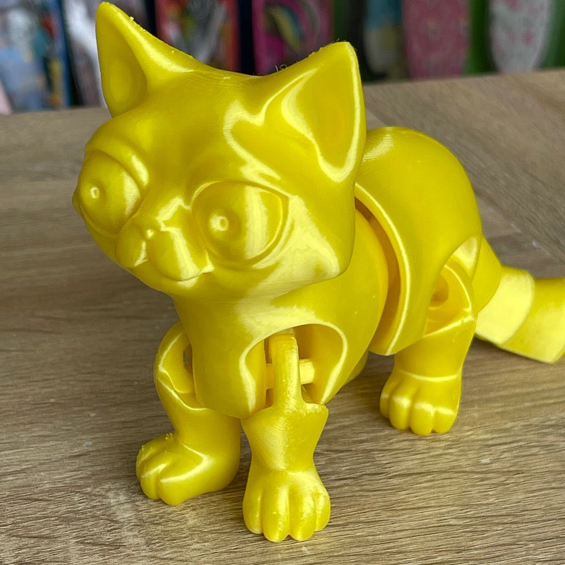 3D Printed Articulated Cat Yellow silk