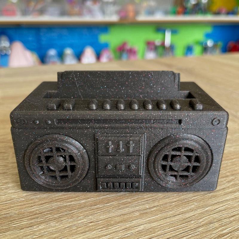 3D Printed Boombox phone amplifier and stand Black with glitter