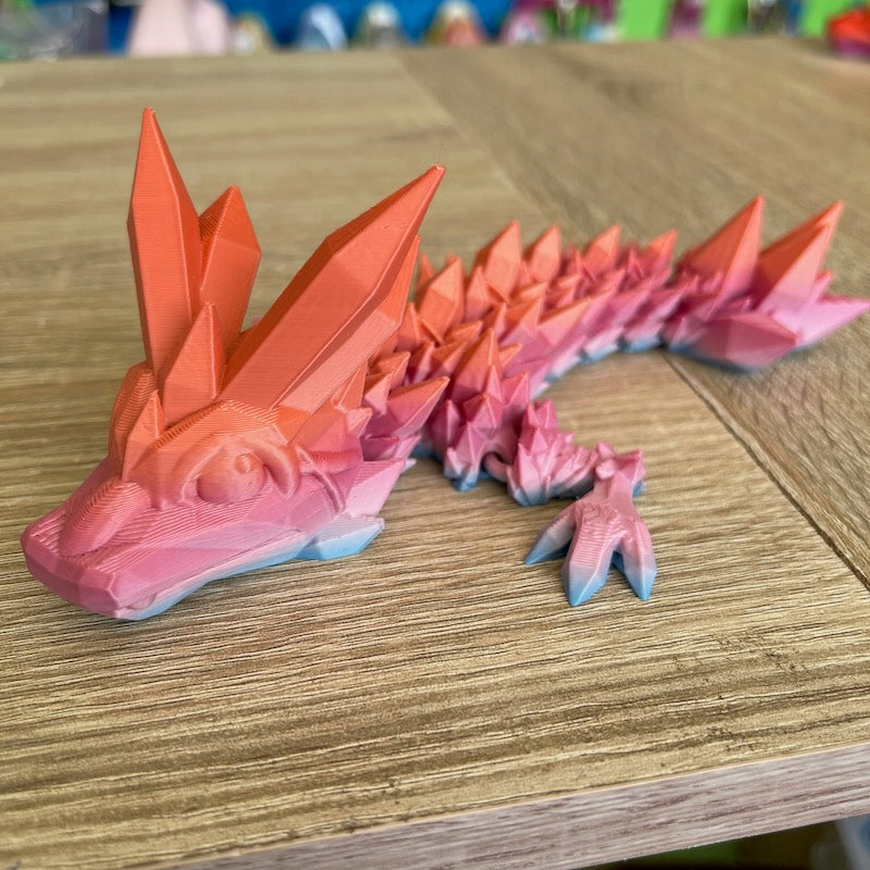 3D Printed Crystal Dragon Tadling Large (Tadpole Dragon) Pastel Multicolour