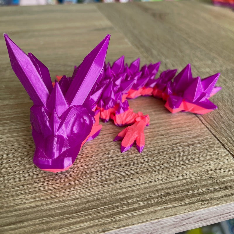 3D Printed Crystal Dragon Tadling Large (Tadpole Dragon) Purple/Pink
