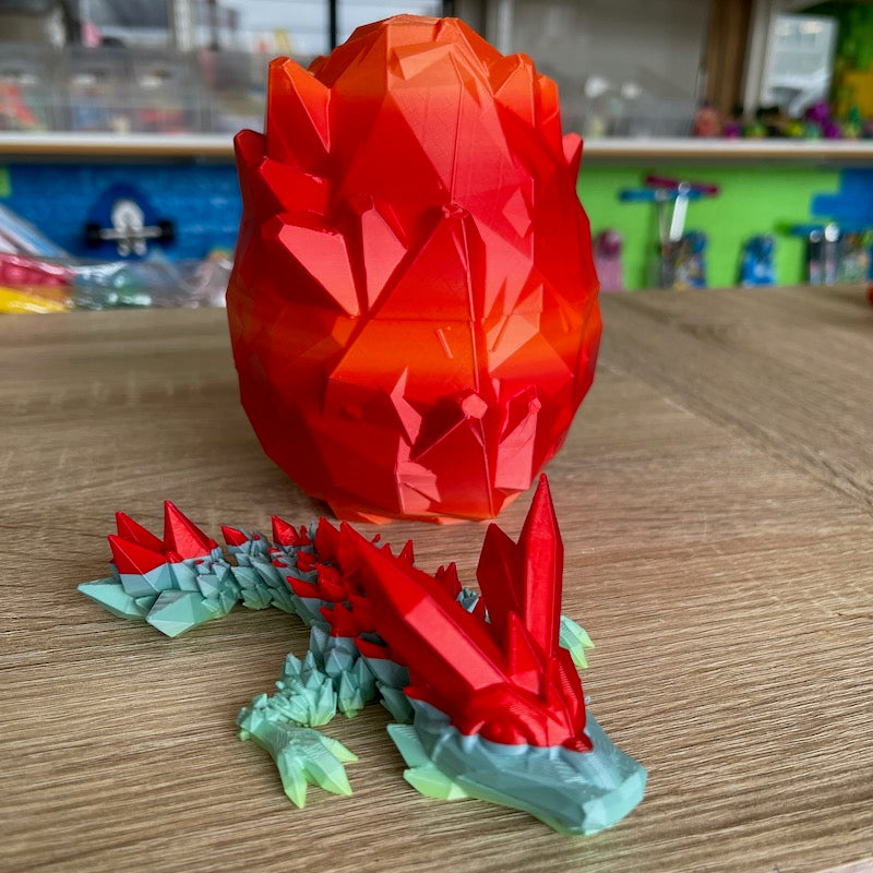 3D Printed Crystal Dragons Egg and Tadling (tadpole dragon) Fire Red