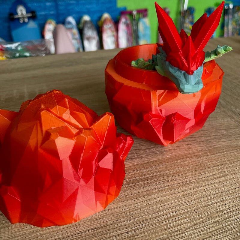 3D Printed Crystal Dragons Egg and Tadling (tadpole dragon) Fire Red