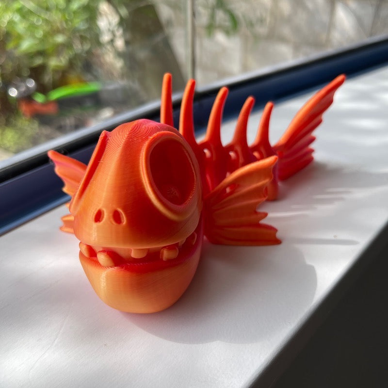 3D Printed Flexi Skeleton Fish Pink/Yellow Silk