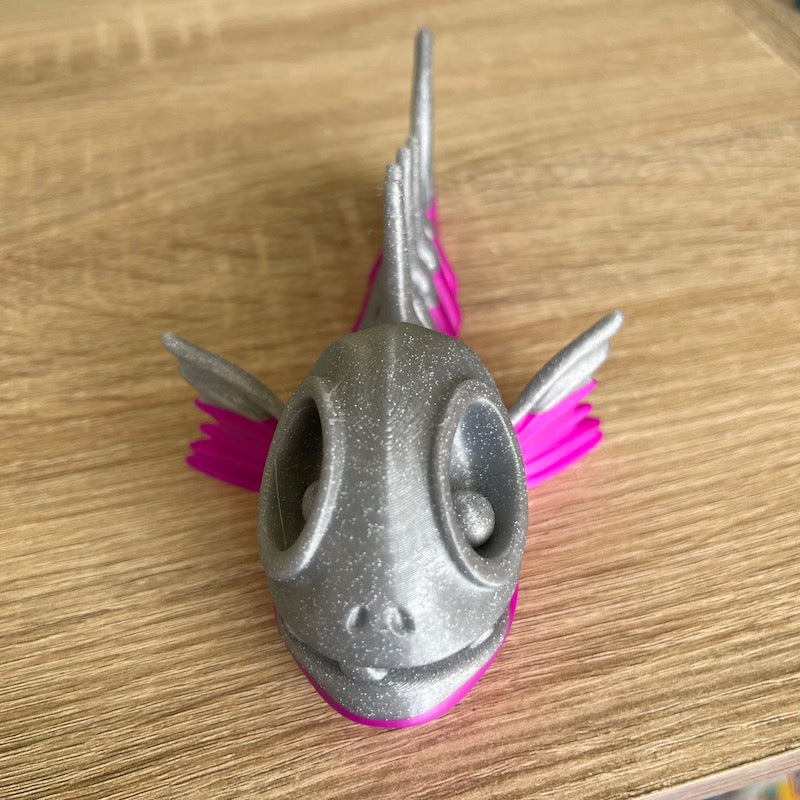 3D Printed Flexi Skeleton Fish Silver/PInk