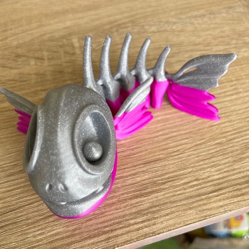3D Printed Flexi Skeleton Fish Silver/PInk