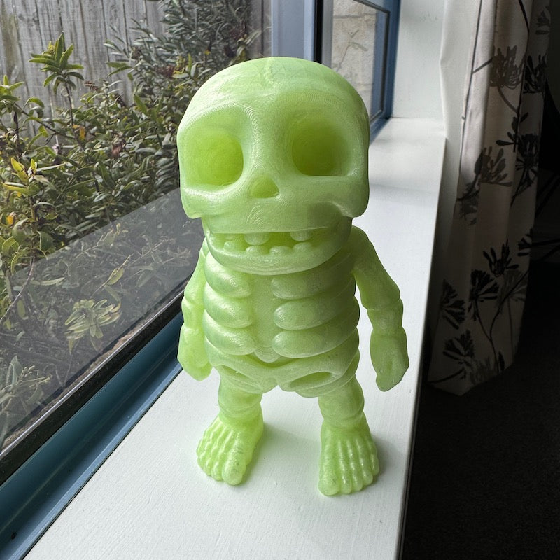 3D Printed Mini Flexi Skeleton upscaled 300% Glow in the Dark