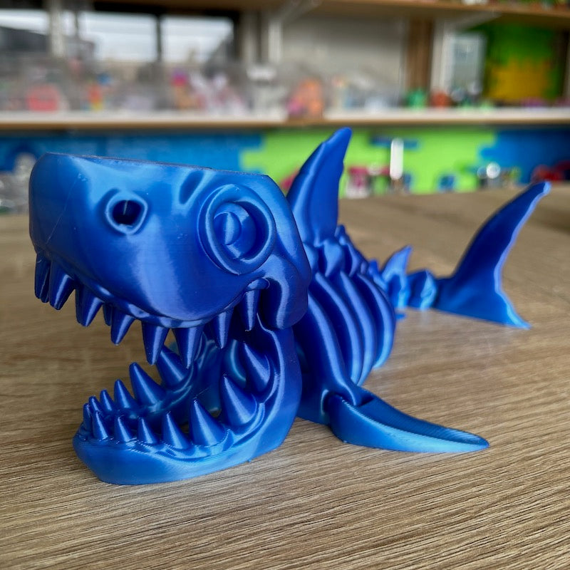 3D Printed Skeleton Shark Blue SILK