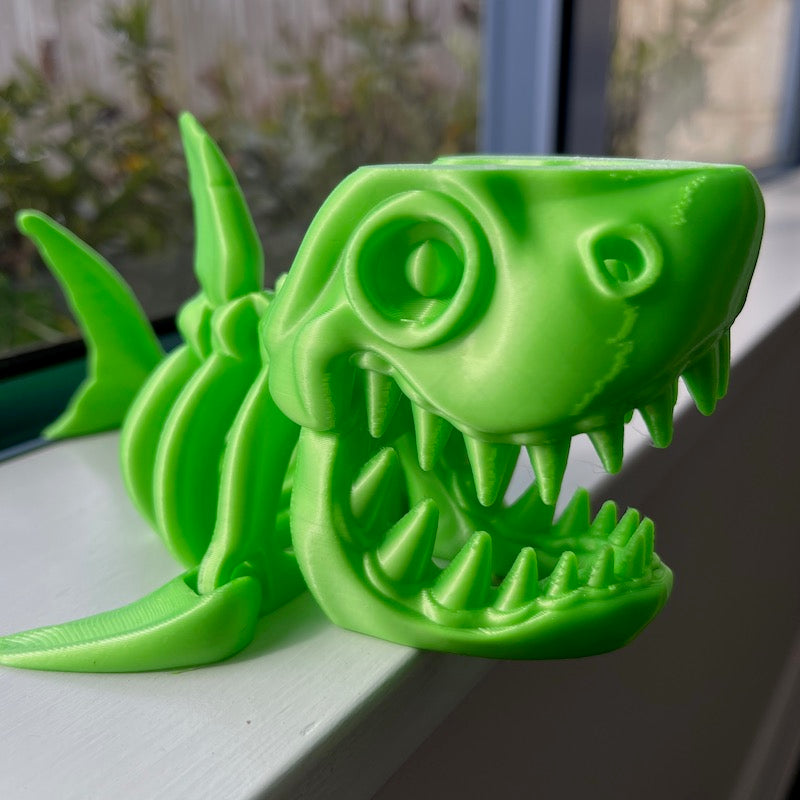 3D Printed Skeleton Shark Green Silk
