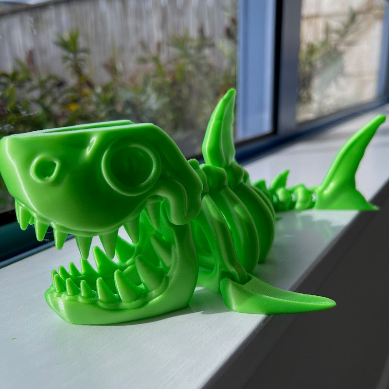 3D Printed Skeleton Shark Green Silk