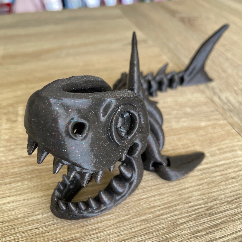 3D Printed Skeleton Shark black with glitter flecks