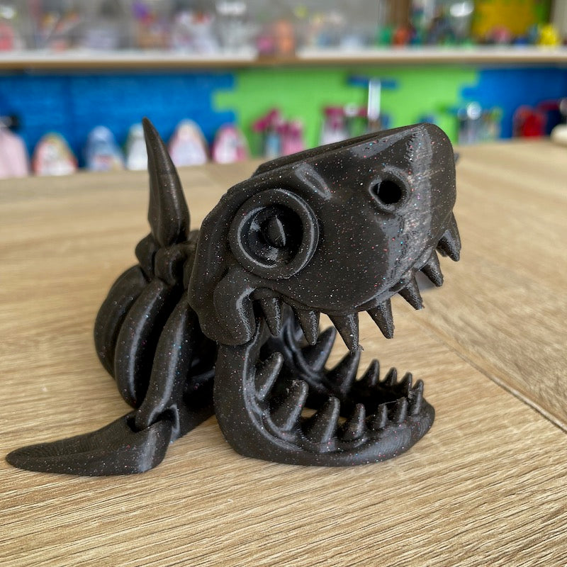 3D Printed Skeleton Shark black with glitter flecks
