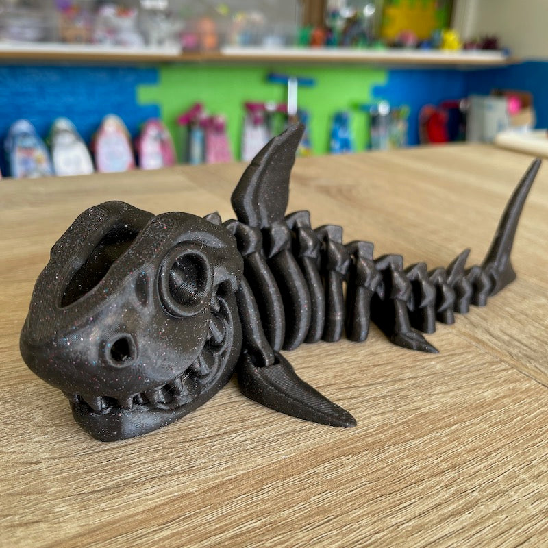 3D Printed Skeleton Shark black with glitter flecks