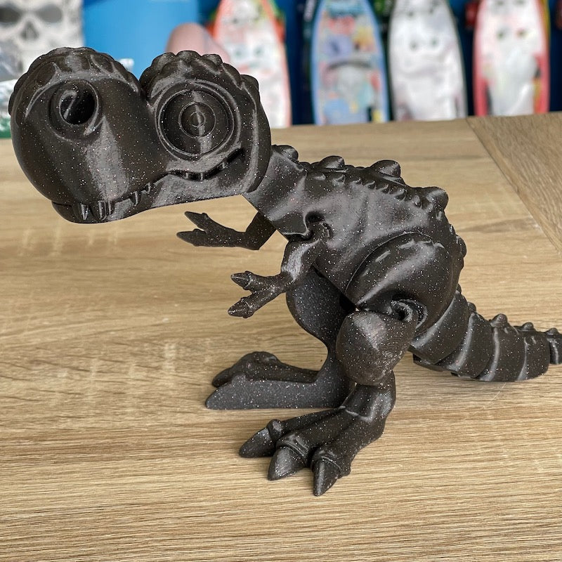 3D Printed T Rex Black silk with Glitter Flecks