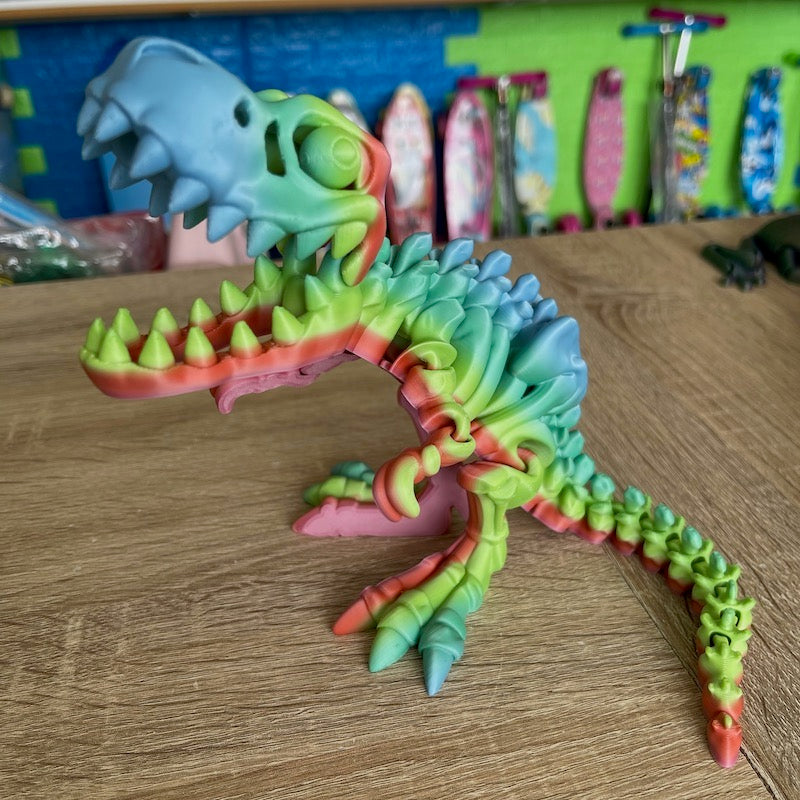 3D Printed T Rex Skeleton Medium size Multicolour Matte orange/green/blue