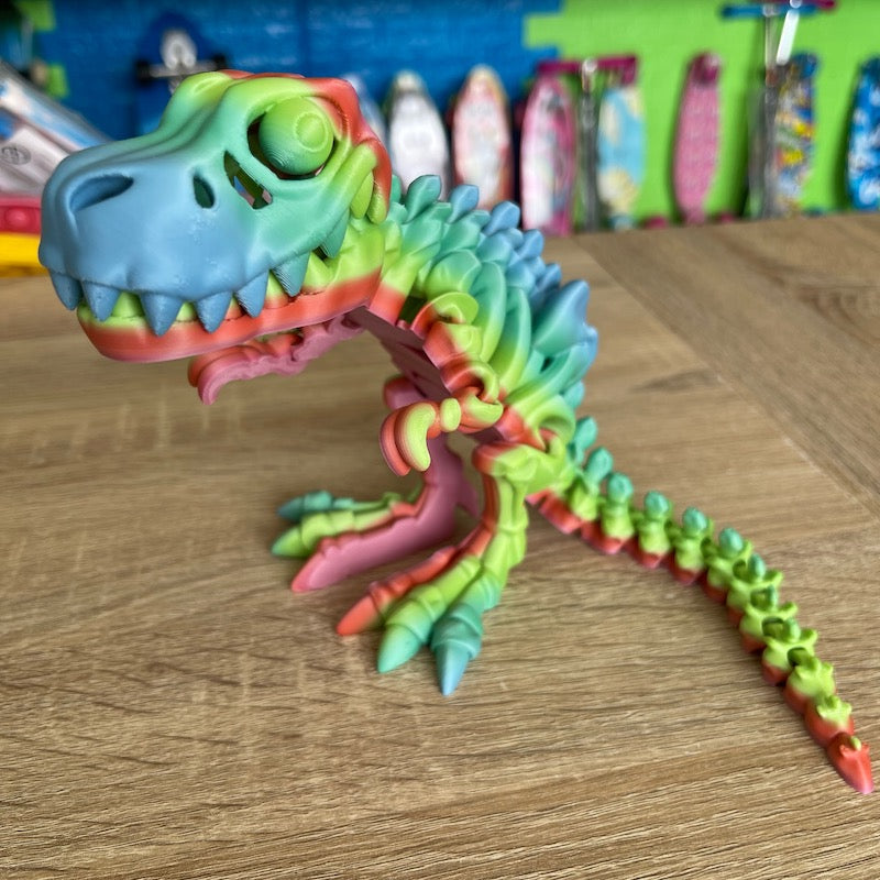 3D Printed T Rex Skeleton Medium size Multicolour Matte orange/green/blue
