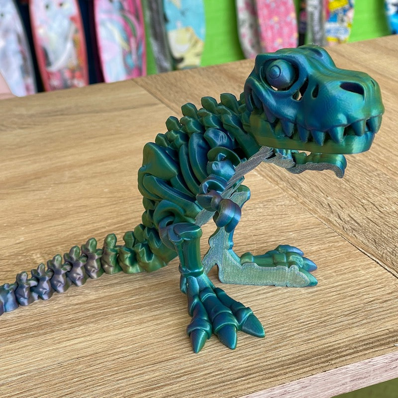 3D Printed T Rex Skeleton Medium size Tricolour Silk Yellow, Blue, Purple