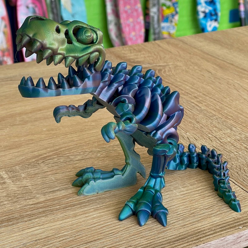 3D Printed T Rex Skeleton Medium size Tricolour Silk Yellow, Blue, Purple