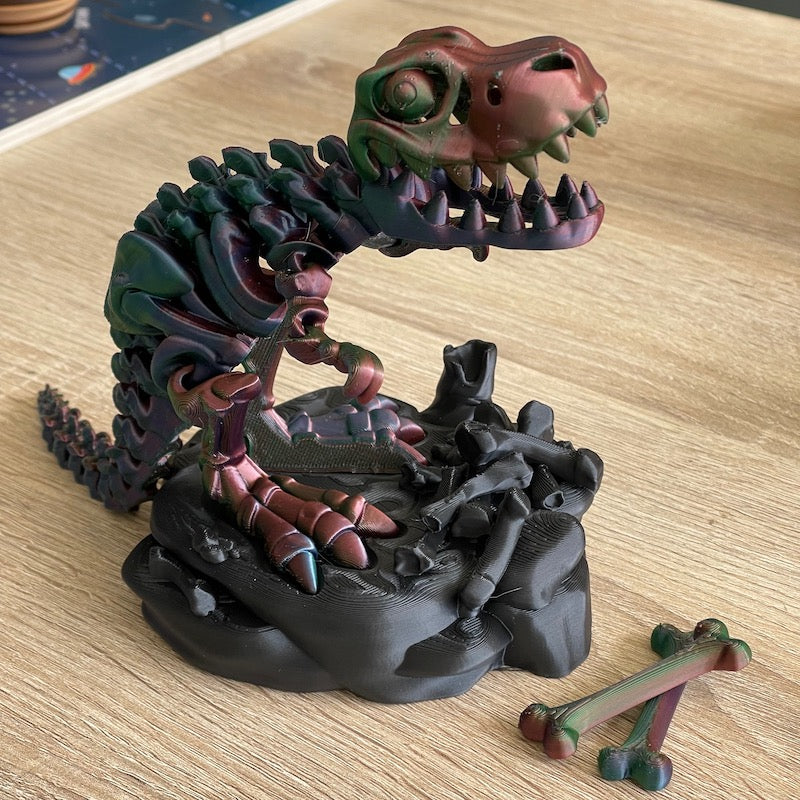 3D Printed T Rex Skeleton Tricolur Silk with Base