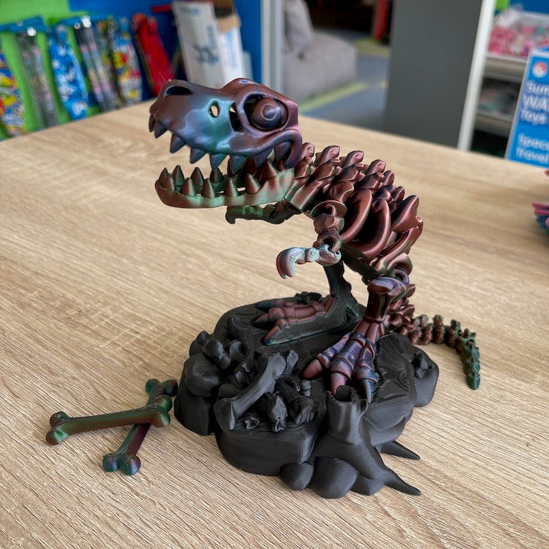 3D Printed T Rex Skeleton Tricolur Silk with Base