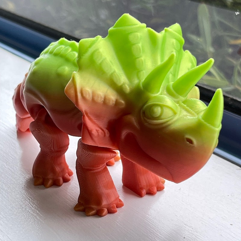 3D Printed Triceratops Multicolour orange/green mini