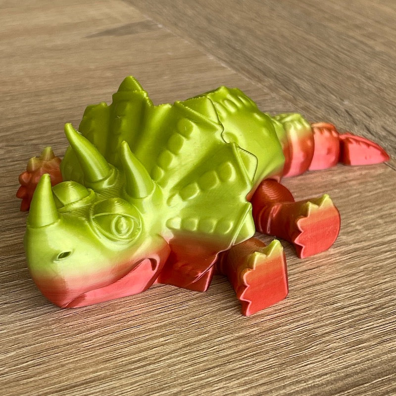 3D Printed Triceratops Multicolour orange/green mini
