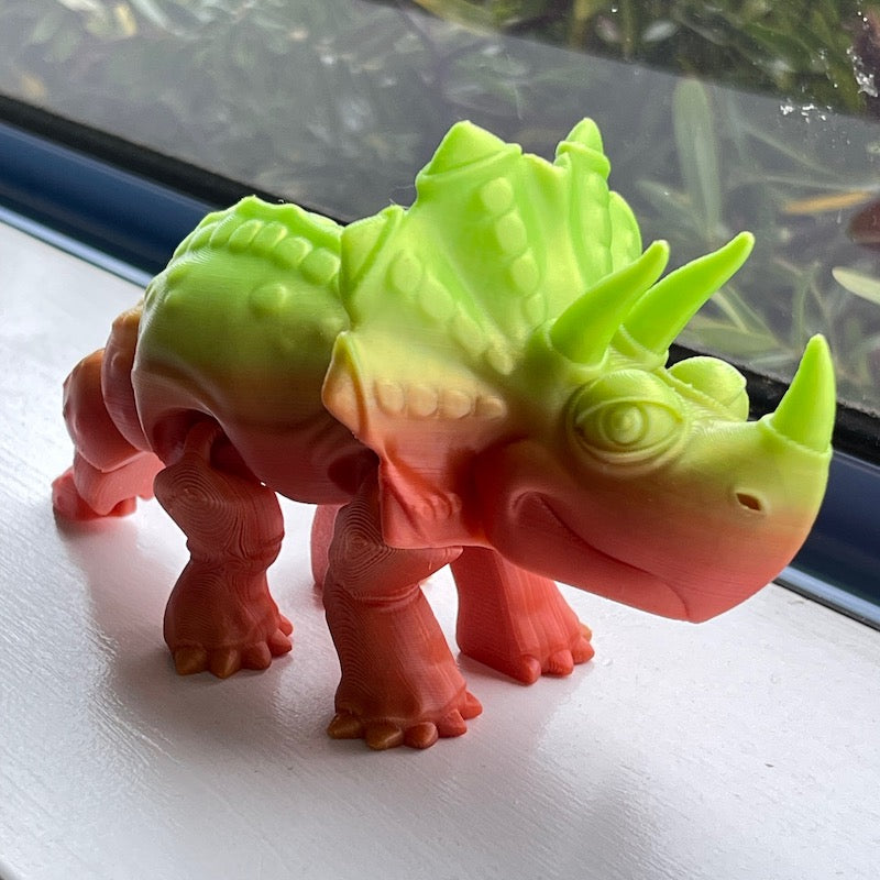 3D Printed Triceratops Multicolour orange/green mini