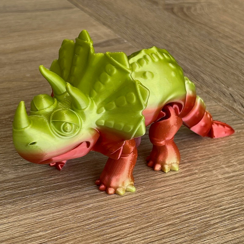 3D Printed Triceratops Multicolour orange/green mini