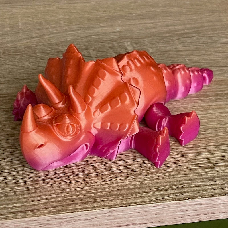 3D Printed Triceratops Multicolour pink/orange mini