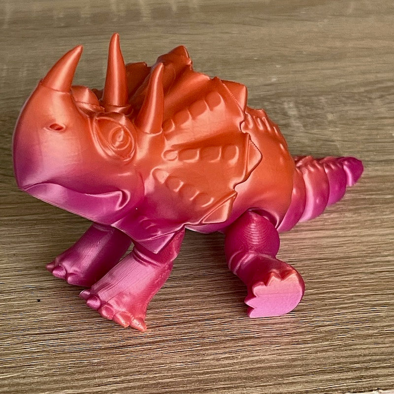 3D Printed Triceratops Multicolour pink/orange mini