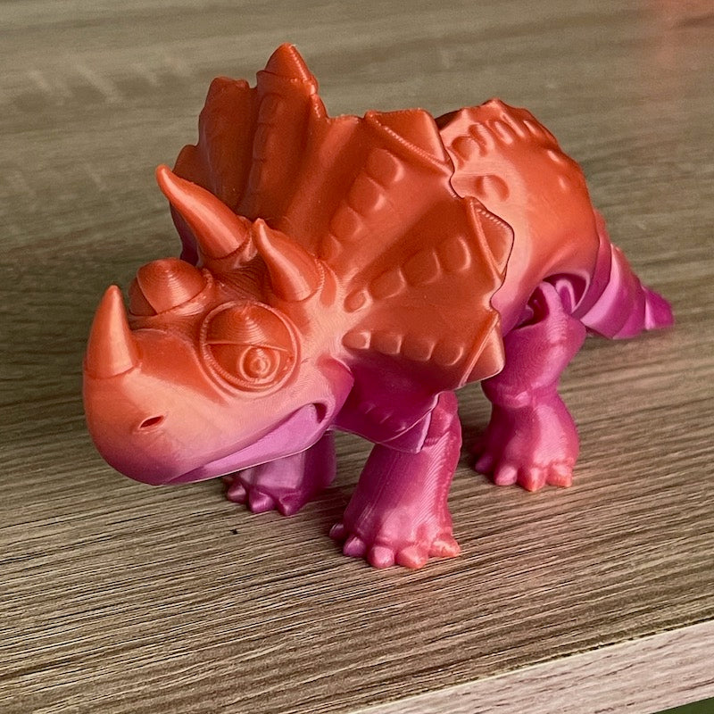3D Printed Triceratops Multicolour pink/orange mini