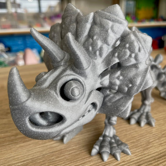 3D Printed Triceratops Skeleton Grey with glitter flecks