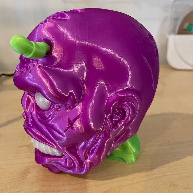 3D Printed Zombie Headphone Stand Purple Silk