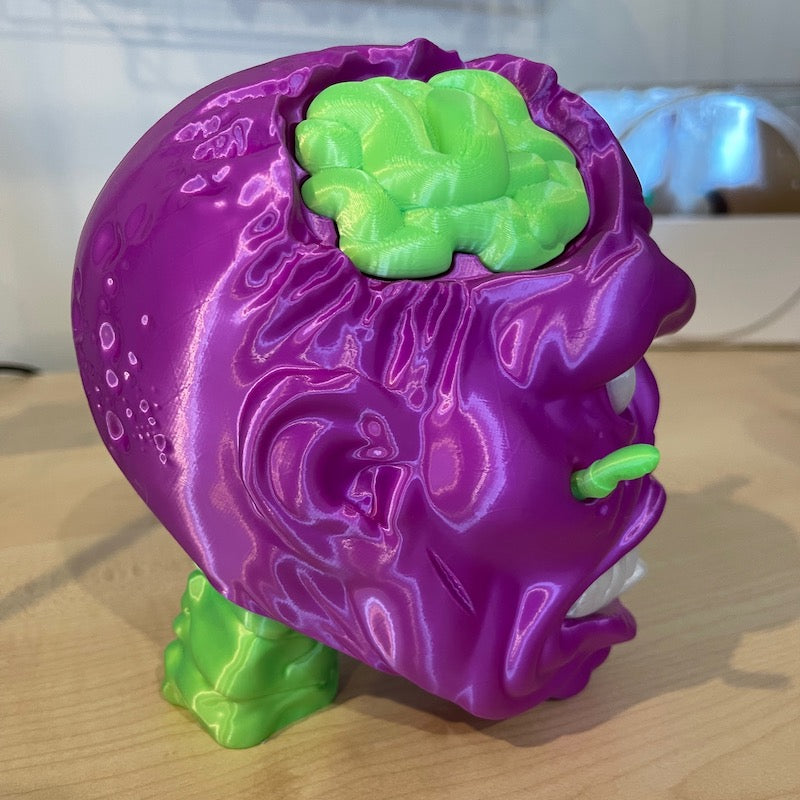 3D Printed Zombie Headphone Stand Purple Silk