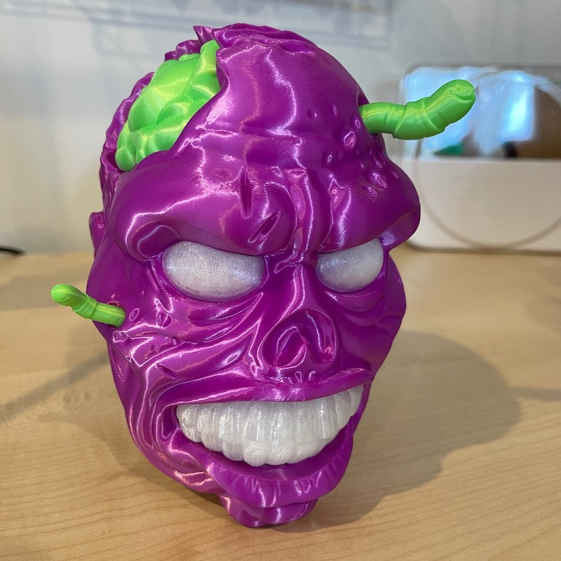 3D Printed Zombie Headphone Stand Purple Silk