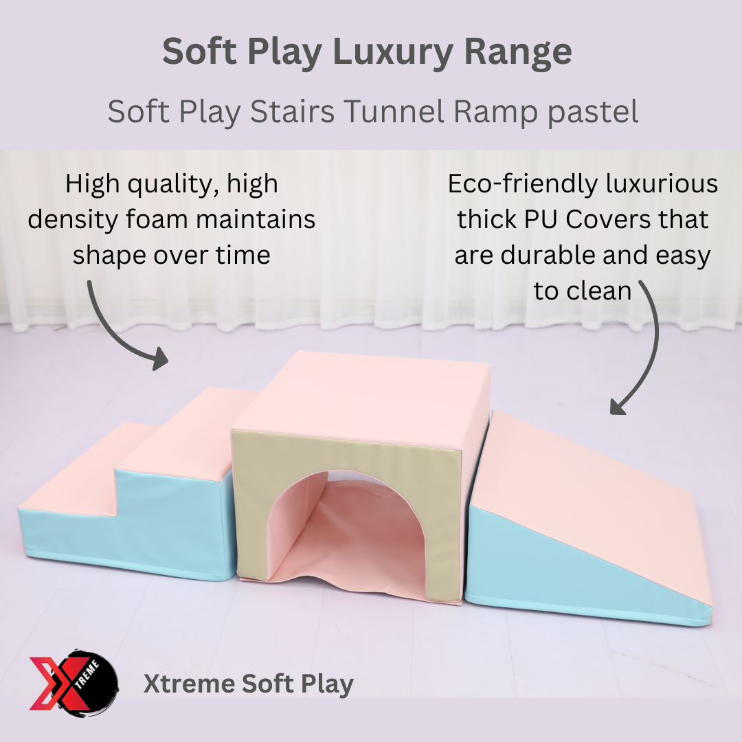 Soft Play Stairs Tunnel Ramp Luxury set, Pastel