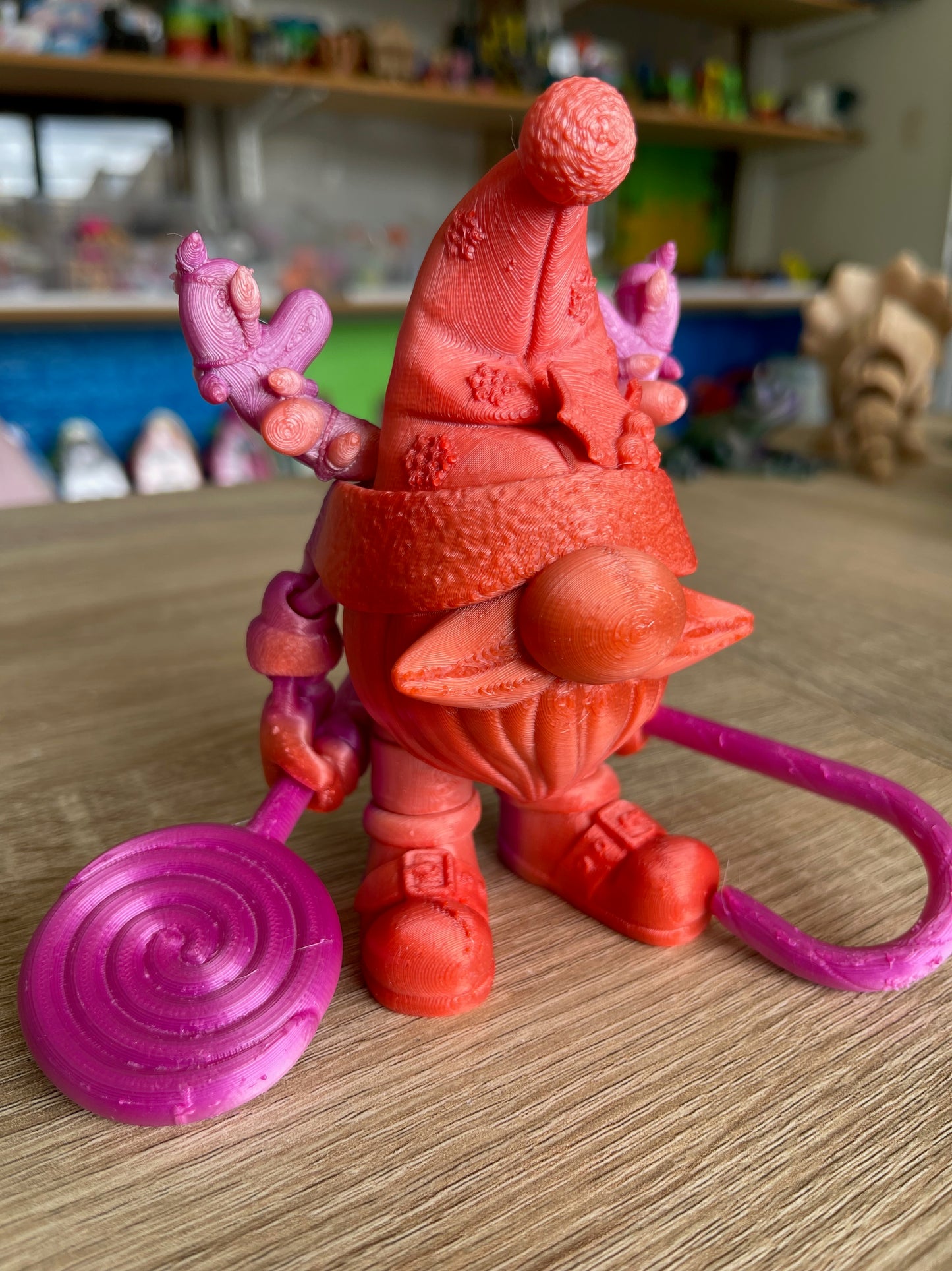 3D Printed Christmas Gnome PInk/Orange