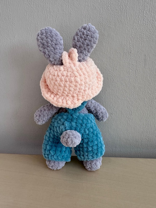 Hand Crocheted Bunny Green Overalls.