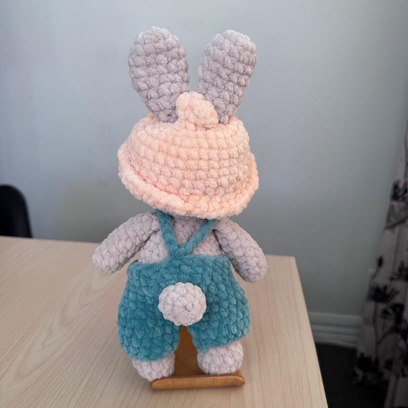 Hand Crocheted Bunny Green Overalls