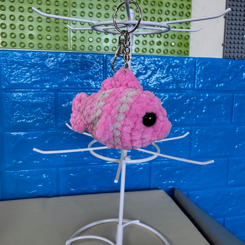 Hand Crocheted Plush Fish on Keychain