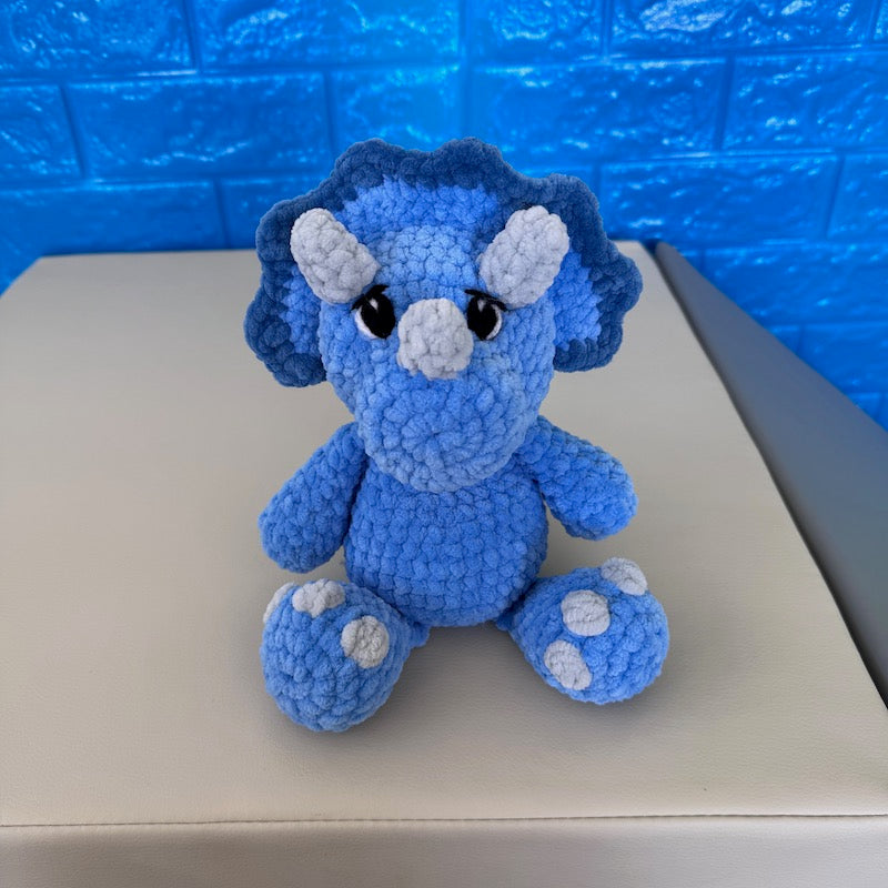 Hand Crocheted Triceratops Plushie Blue