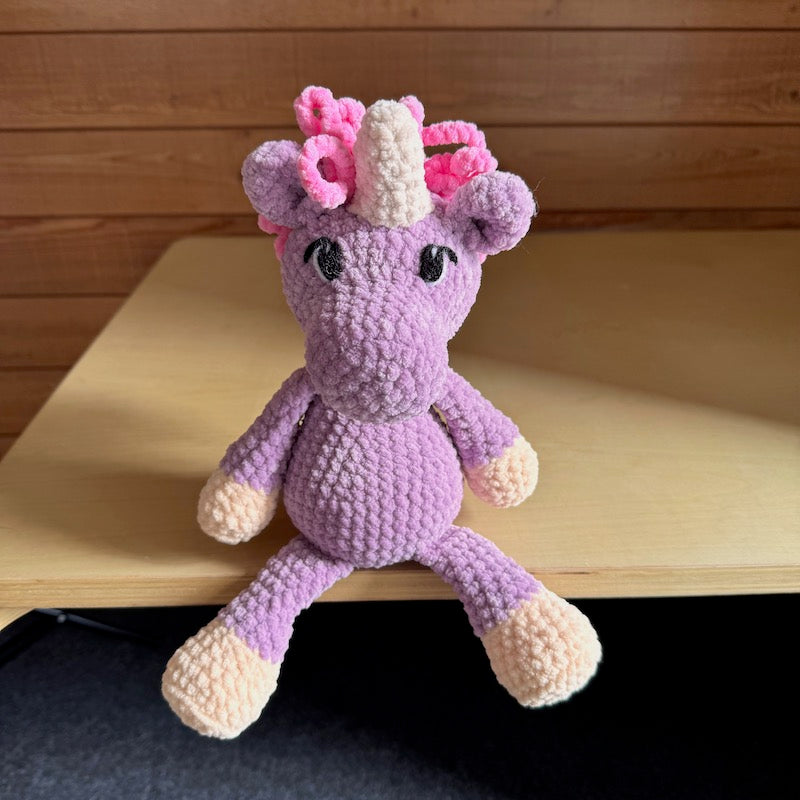 Hand Crocheted Unicorn Plushie Mauve and pink