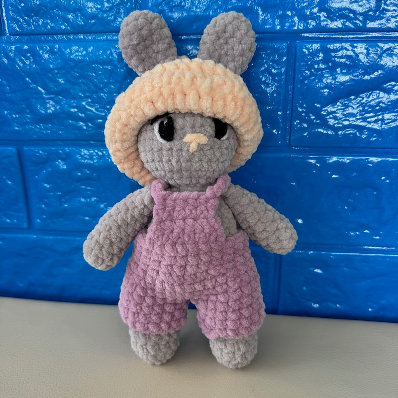 Hand Crocheted Bunny Purple Overalls