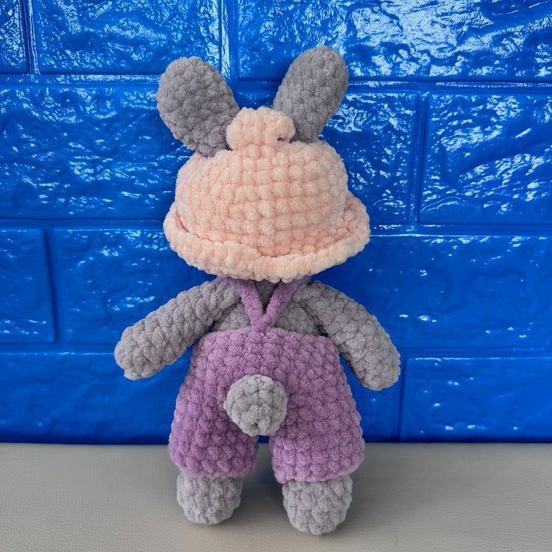 Hand Crocheted Bunny Purple Overalls