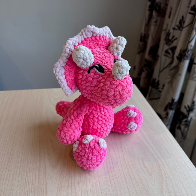 Hand Crocheted Triceratops Plushie Pink