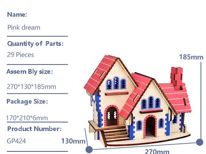 3D Wooden Puzzle Pink Dream House