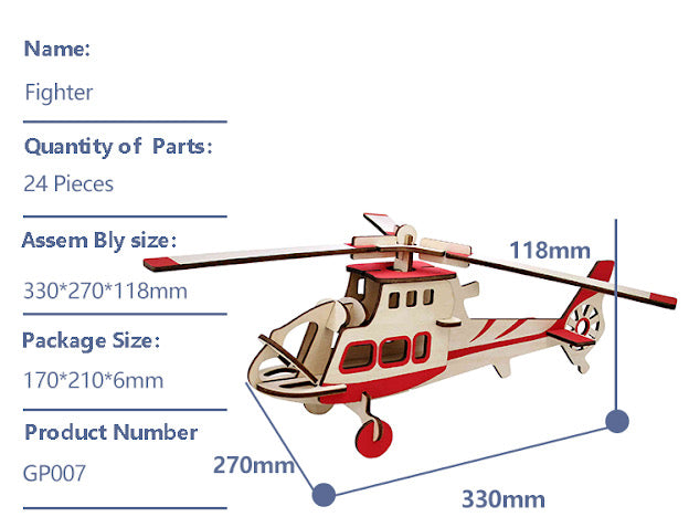 3D Wooden Puzzle Helicopter