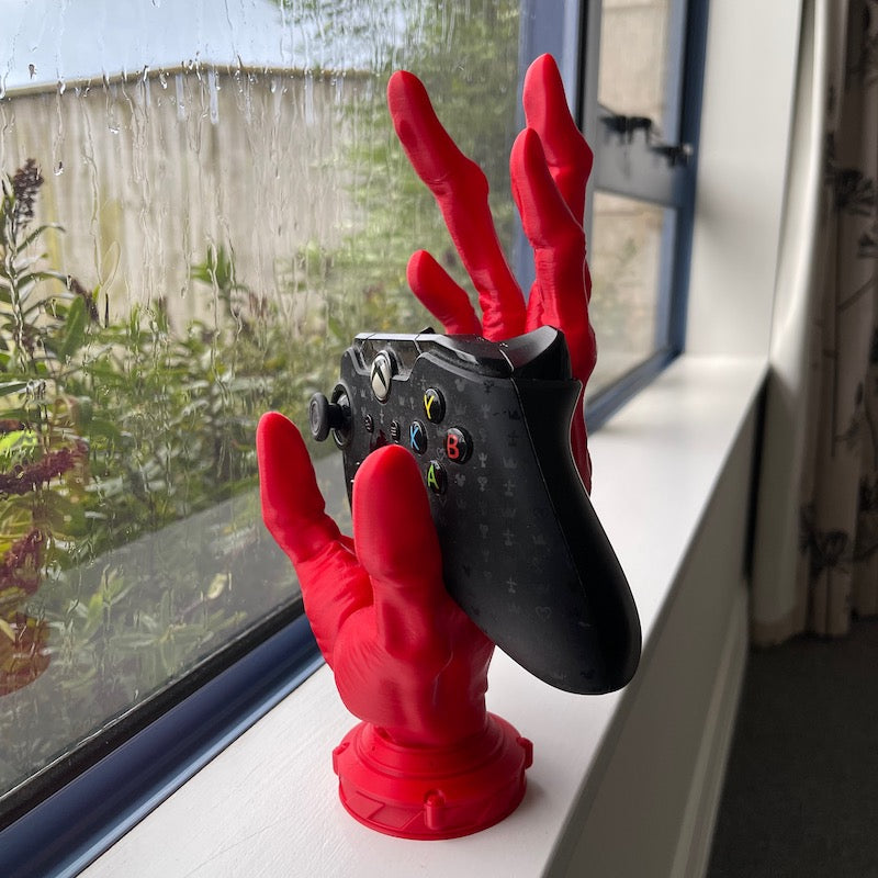 3D Printed 6 Finger Alien Hand Controller Holder Red