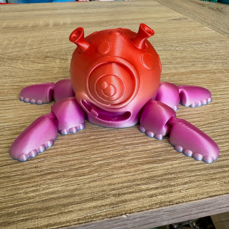 3D Printed Alien Squid Spinner Finger Top Purple/ Orange Silk