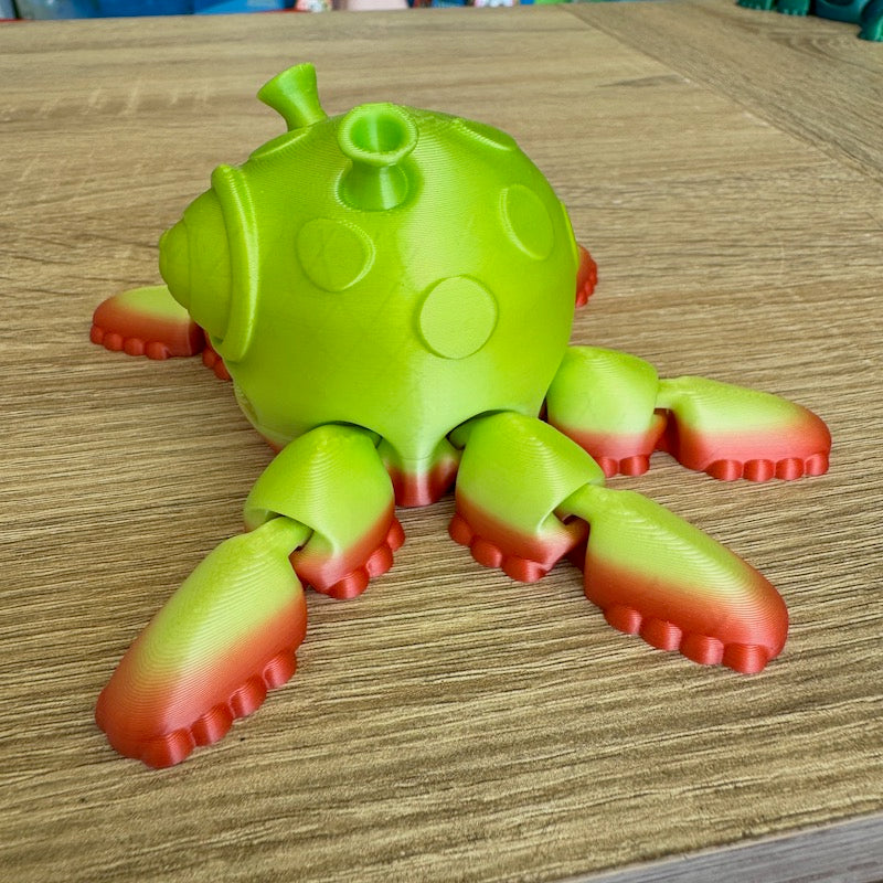 3D Printed Alien Squid Spinner Orange/Green Silk