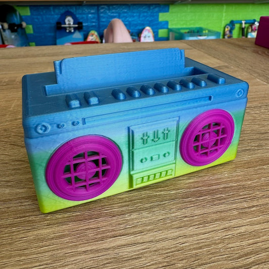 3D Printed  Boombox phone amplifier and stand blue/green/purple